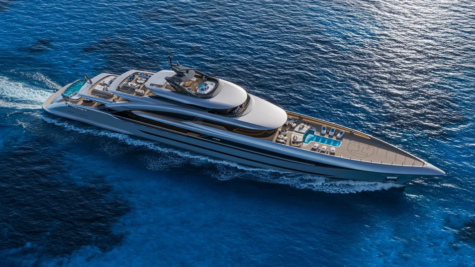 The ISA Poseidon 86's aluminium superstructure has been brought aft to add more dynamism to the profile