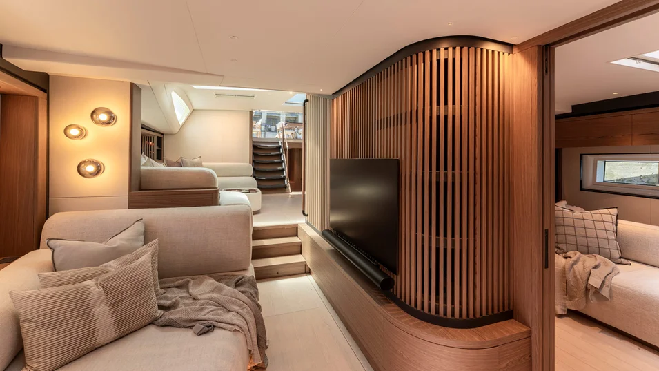 Cosy cinema in the main saloon forward