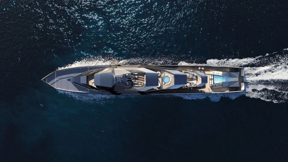 Концепт 88.5-метровой суперъяхты Outlier I разработан студиями Lateral Naval Architects и Foster + Partners
