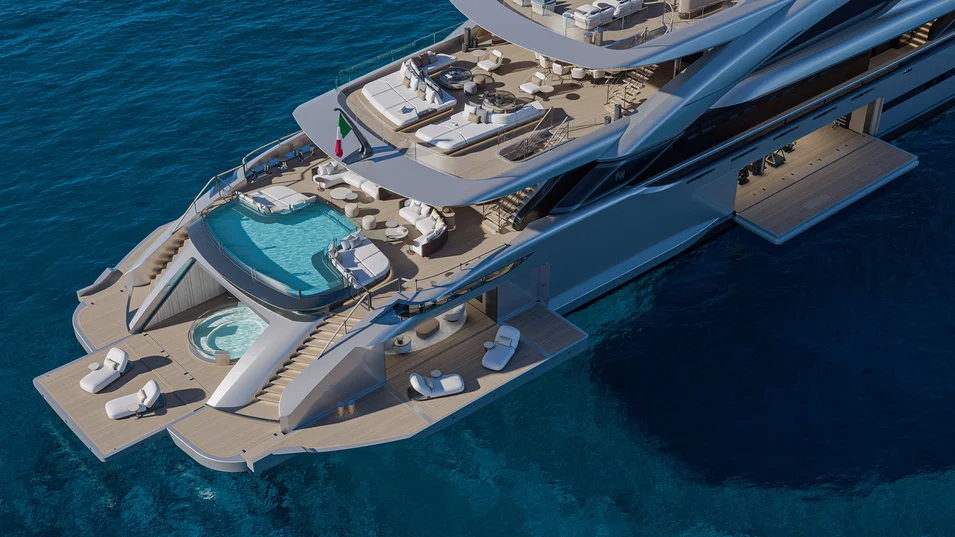 There will be a T-shaped pool on the Poseidon 86's main deck aft