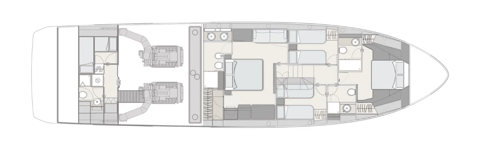 Lower deck: version with four cabins