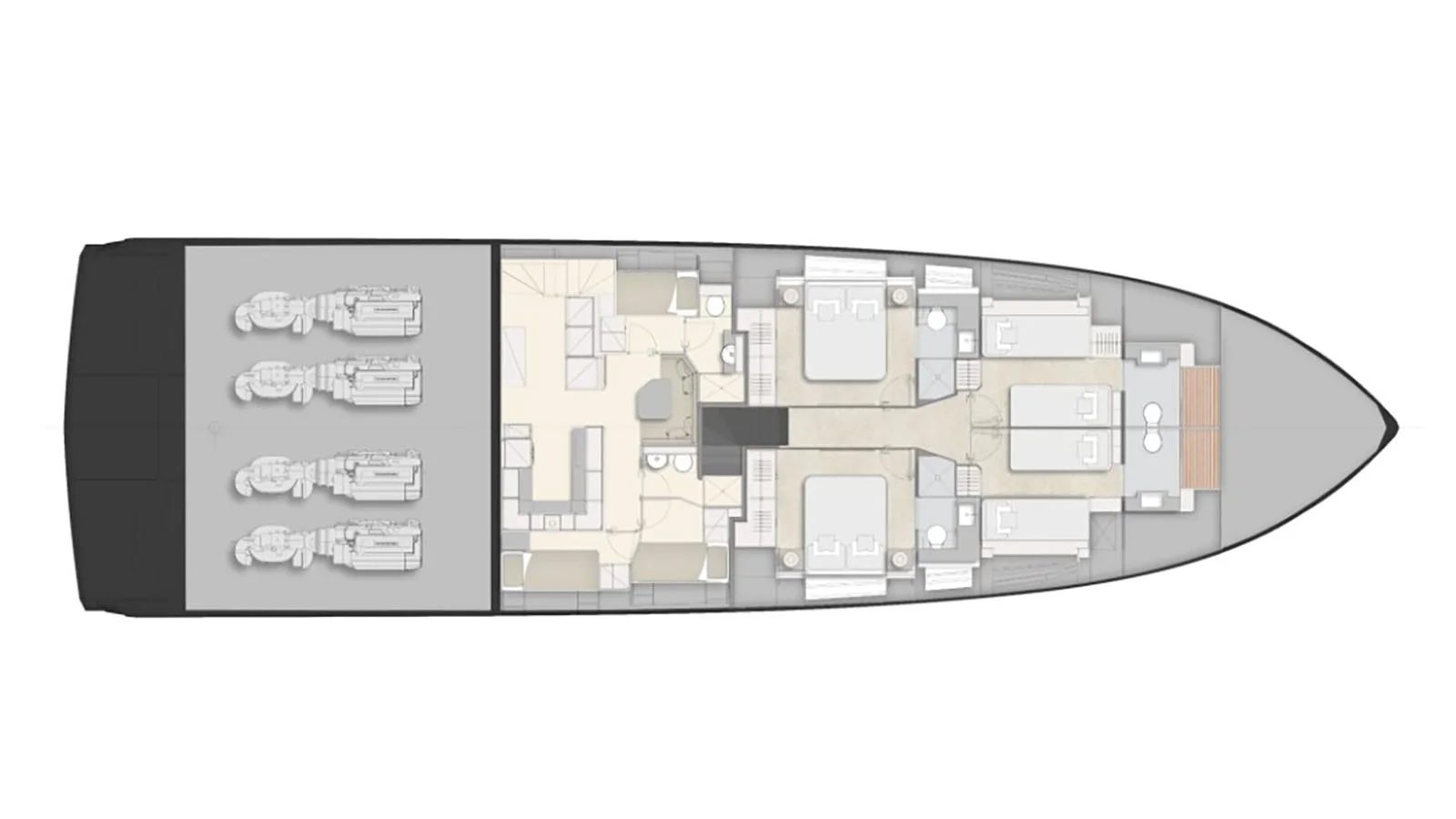 Lower deck: four-cabin version