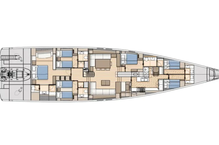 4 cabins with master aft