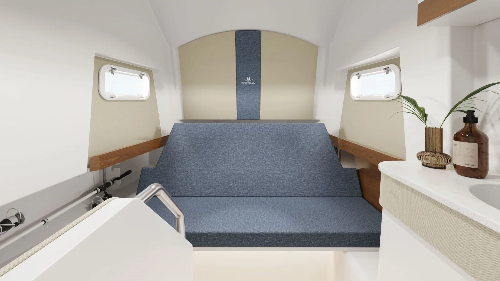 Spacious air-conditioned cabin with a fold-down couch