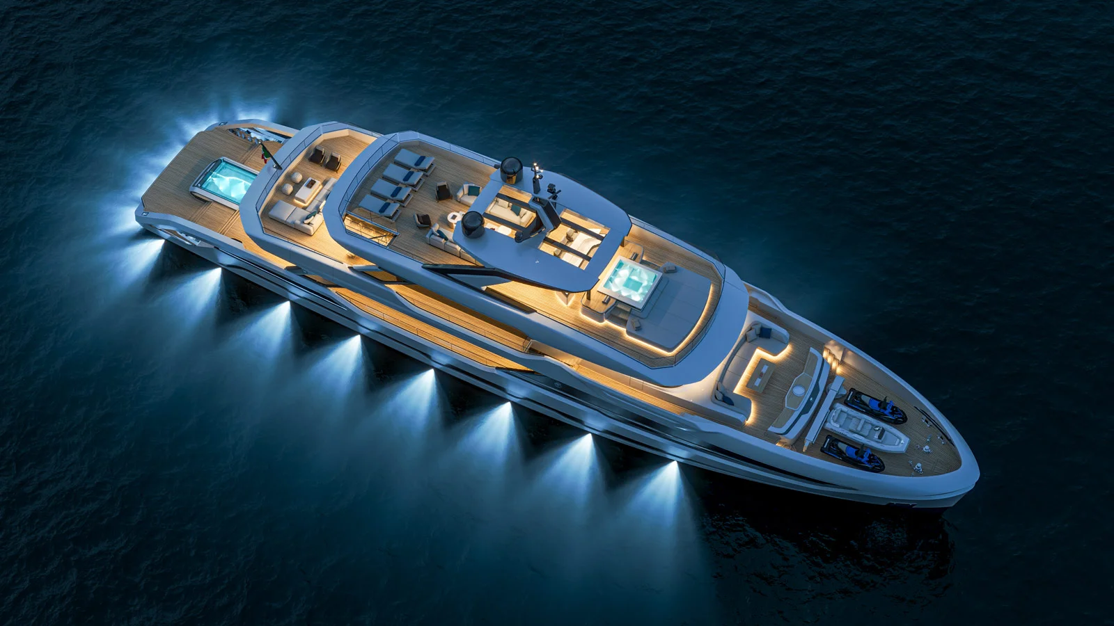 Numerous exterior areas on board the Baglietto DOM155