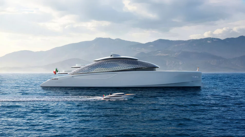 Вместо традиционной надстройки на Benetti Clear Waves предлагается сделать гигантский стеклянный купол