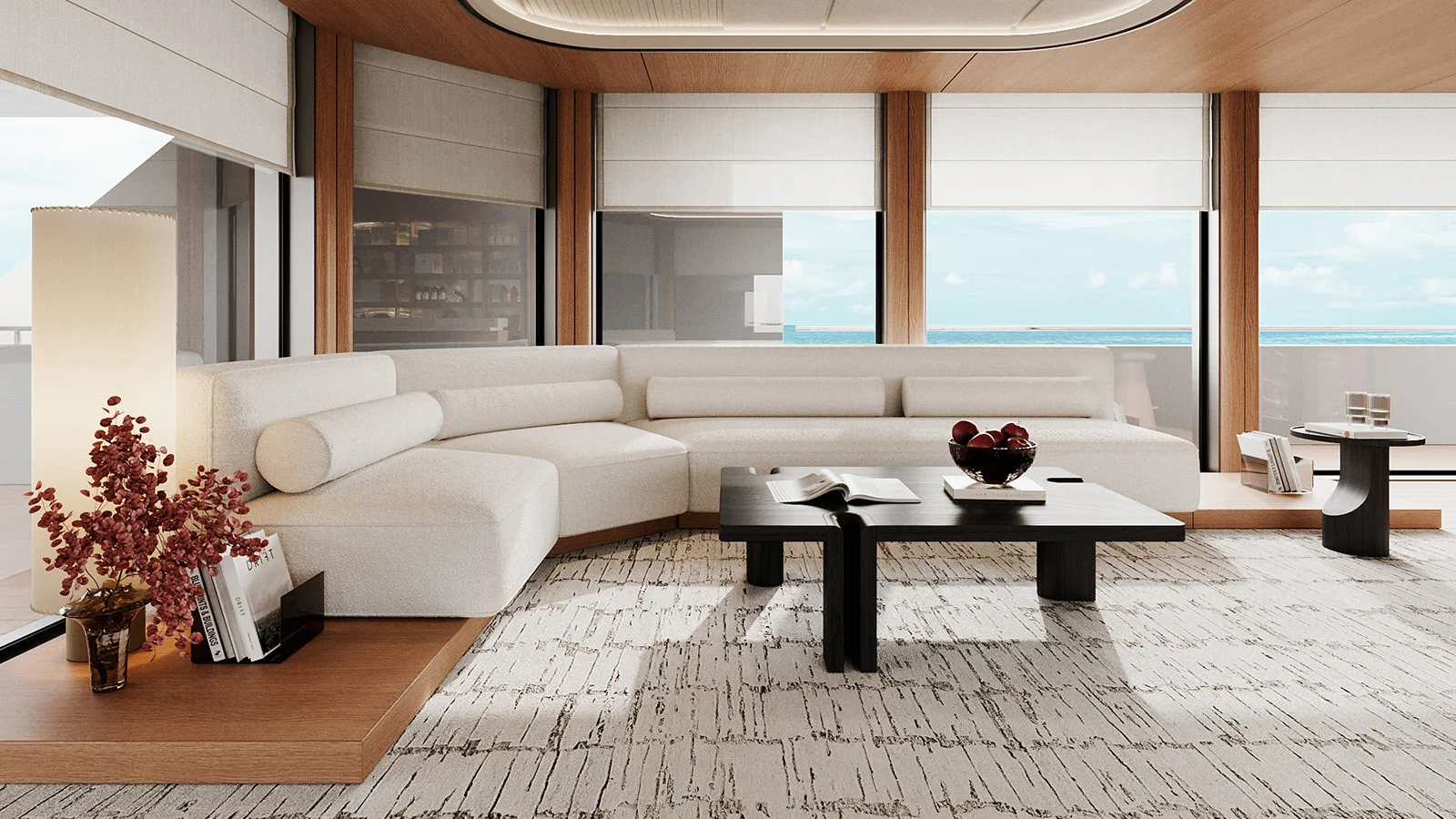 Пример оформления гостиной в одном из салонов на Icon Yachts Mission M