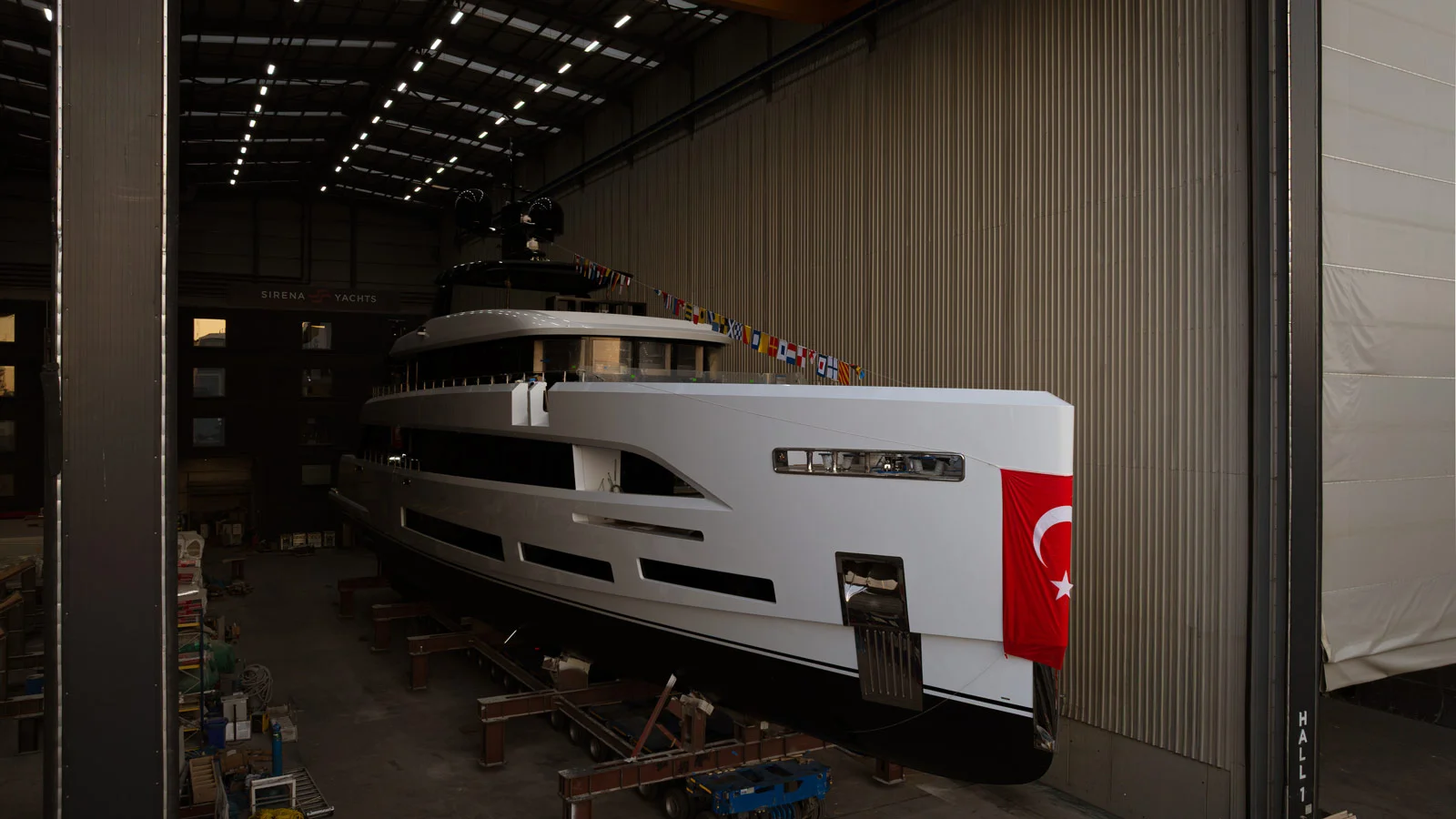 42-metre Sirena 42M getting ready for launch at the Turkish shipyard's facility