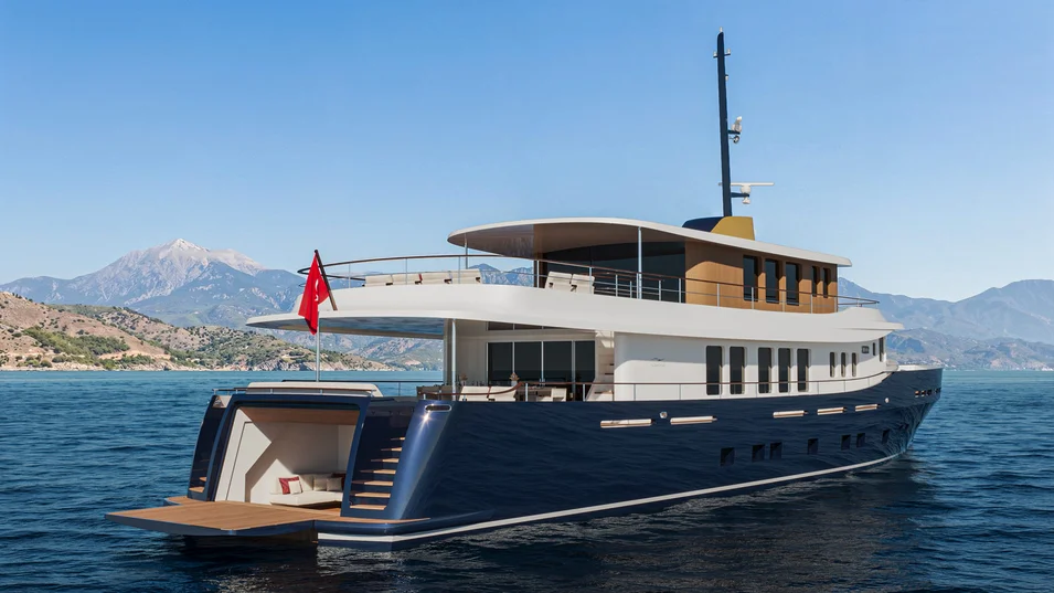 Numarine 38XPC's opening transom enlarges the area of the beach club
