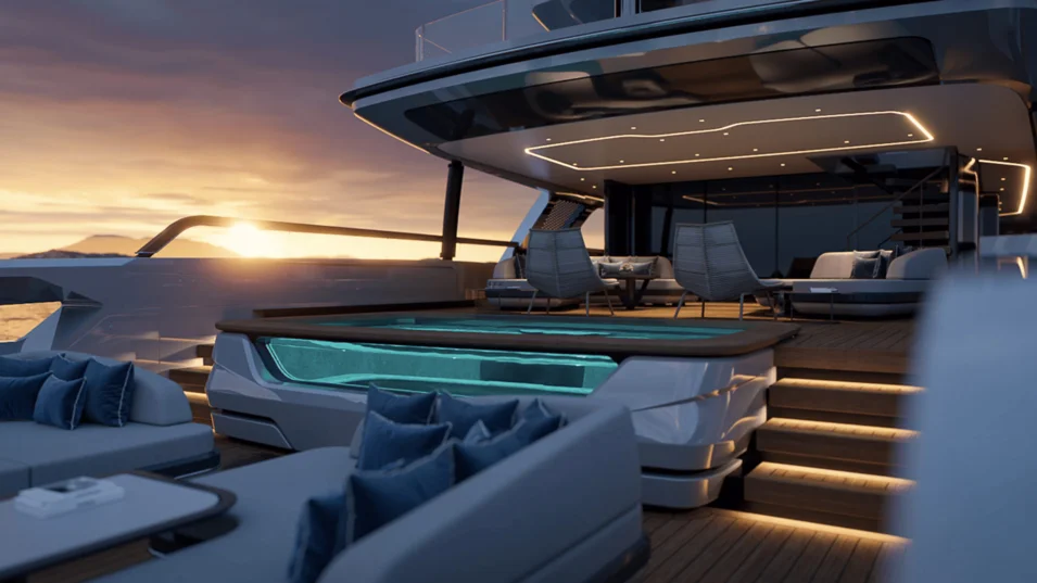 The entire T-Line by Italian Baglietto boasts a three-level aft section