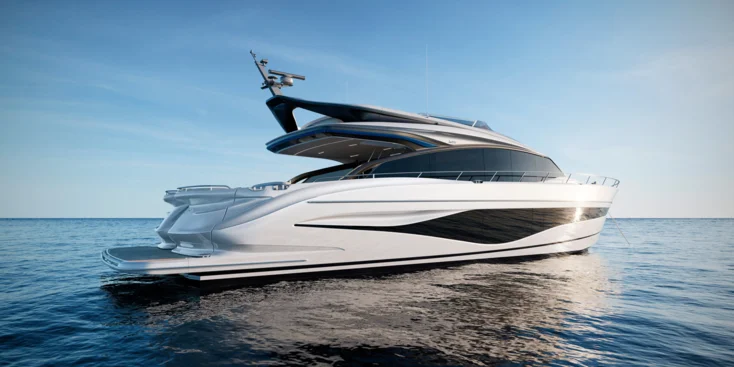 Princess S80 was designed in-house in collaboration with naval architects Olesinski and Italian Pininfarina designers