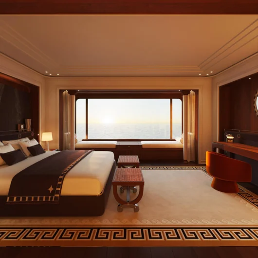 Interior design of one of the suites on board the Orient Express Corinthian