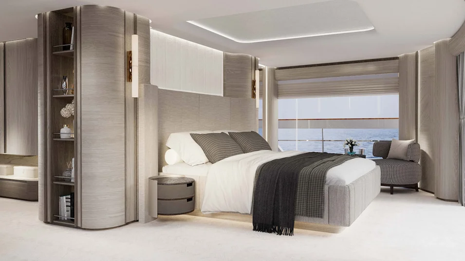 The owner's suite is located on the Sirena 118's main deck