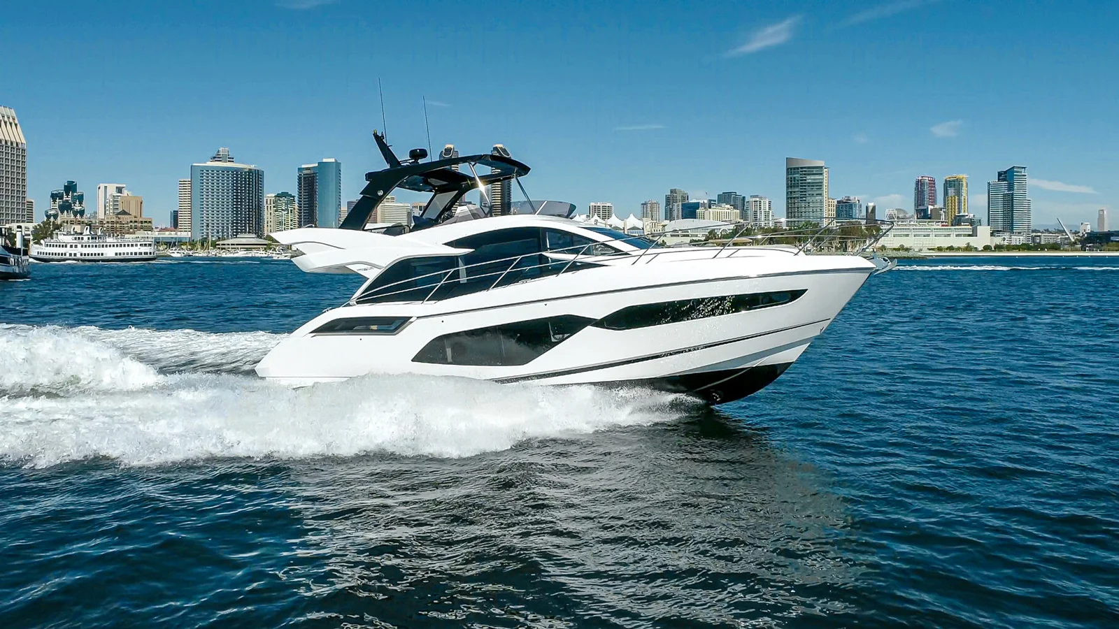 Sunseeker Manhattan 55 with optional hardtop on a flybridge