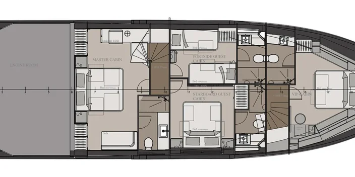 Lower deck: version with 4 cabins