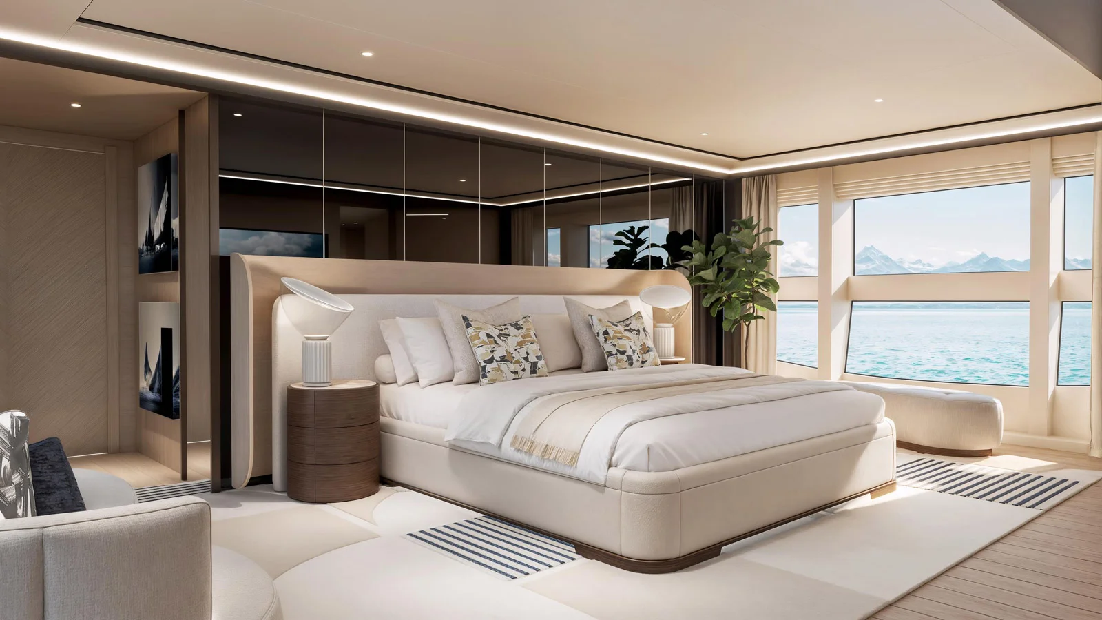 Master suite on board the Sunseeker 134 Superyacht