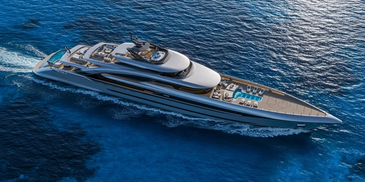 The ISA Poseidon 86's aluminium superstructure has been brought aft to add more dynamism to the profile