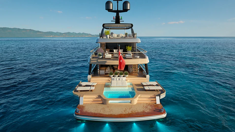Sirena 42M's generous beach club