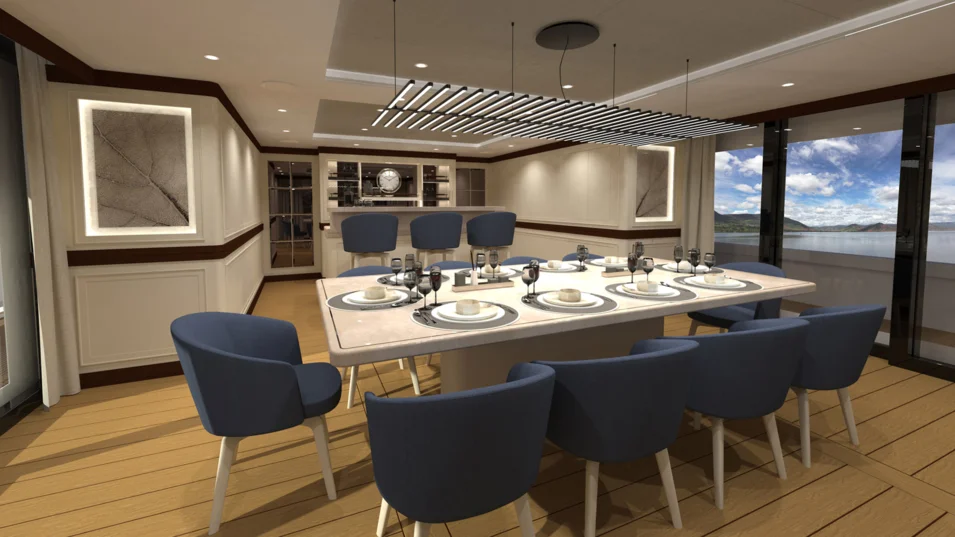 Dining area in the Magnolia 41m's main saloon