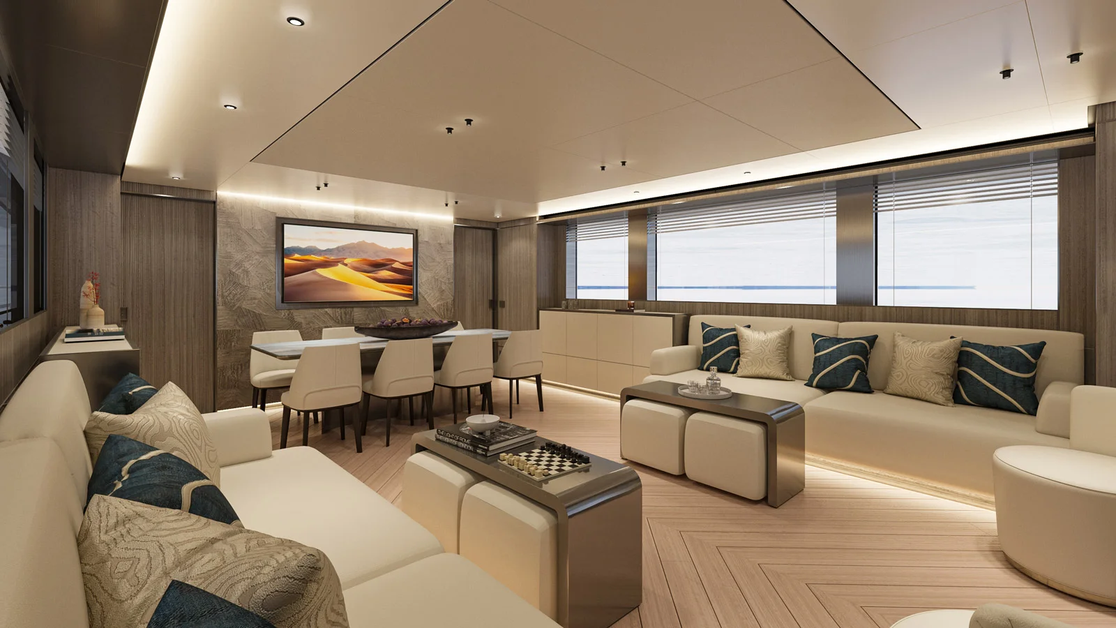 Main saloon on board the Antonini Navi XPD95