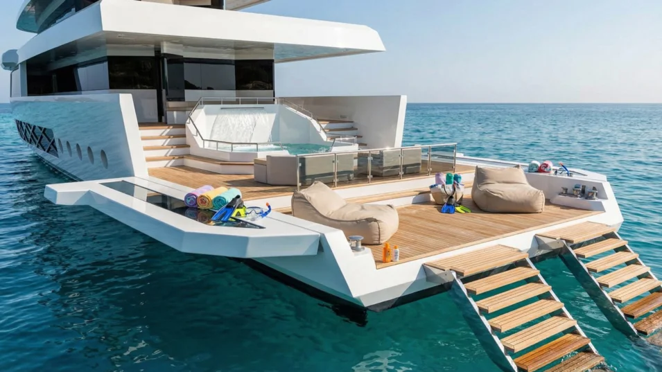 Talassea 145's beach club with a pool and fold-down terraces