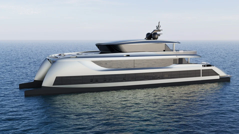 The bow section of the 40M Explorer Eco catamaran's hulls is quite unusual