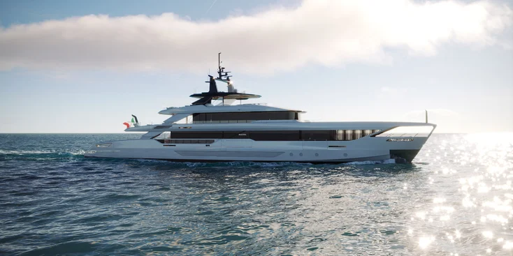 The Maiora M|53's length is 53 m, her beam is 9.2 m, and her draft is 2.4 m