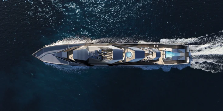 Концепт 88.5-метровой суперъяхты Outlier I разработан студиями Lateral Naval Architects и Foster + Partners