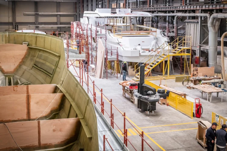 Yacht construction at Arcadia Yachts shipyard