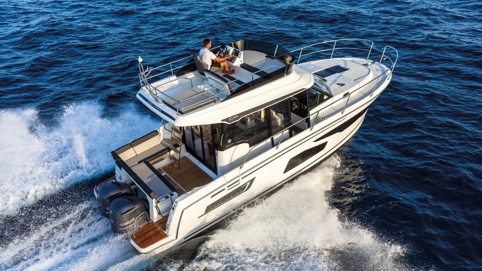 The 10.5-metre Jeanneau Merry Fisher 1095 Fly is equipped with twin 400 hp outboard engines