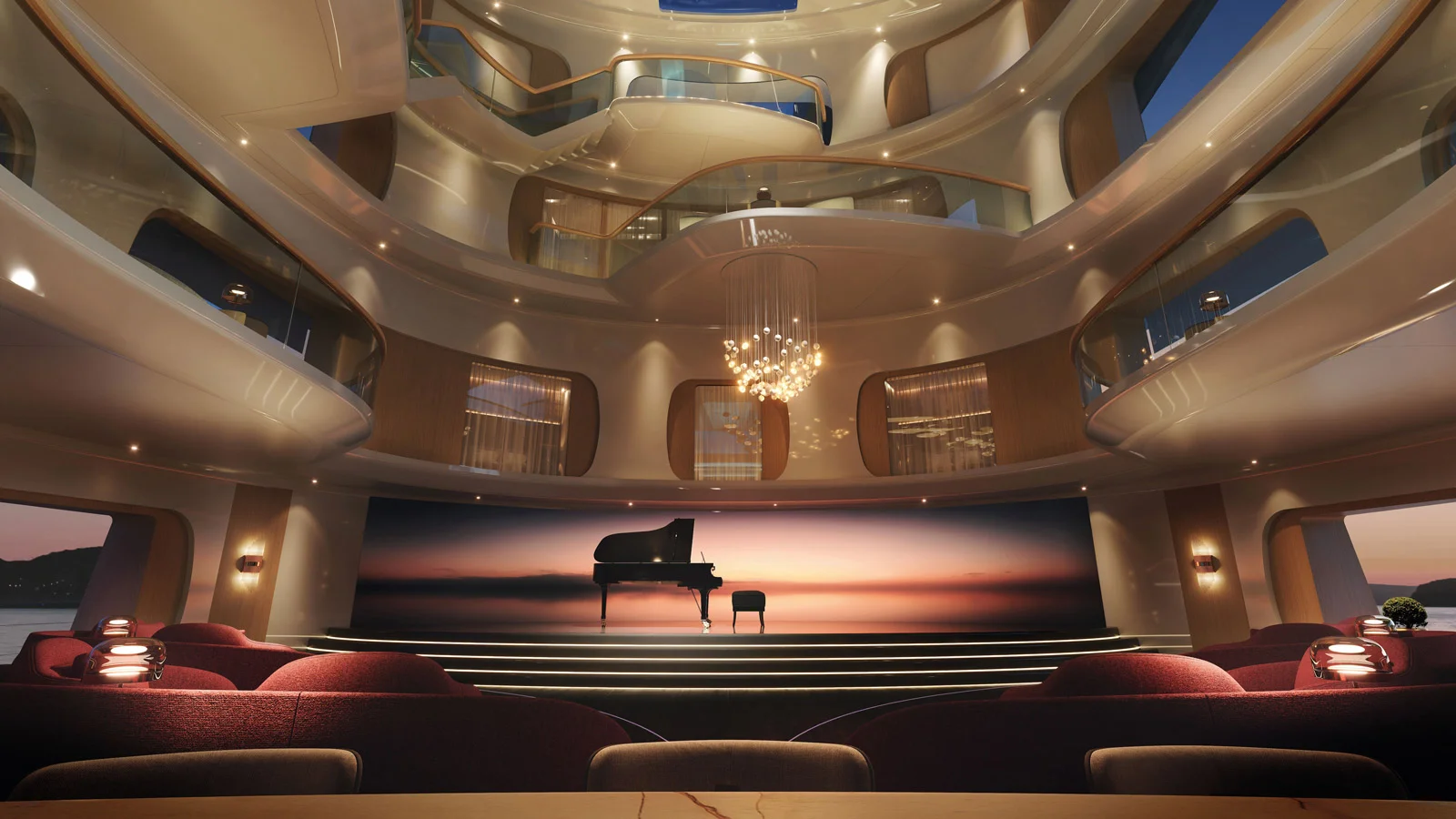 There is a vast atrium in the centre of the Feadship Hive