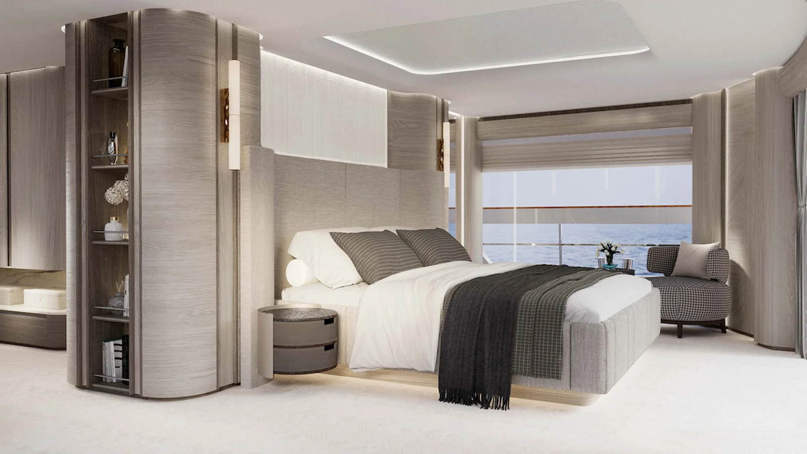 The owner's suite is located on the Sirena 118's main deck