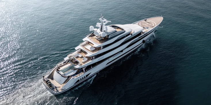 The superyacht's exterior is owed to Lobanov Design, the interiors were penned by Sinot Yacht Architecture & Design, and the naval architecture comes from Azure Yacht Design & Naval Architecture