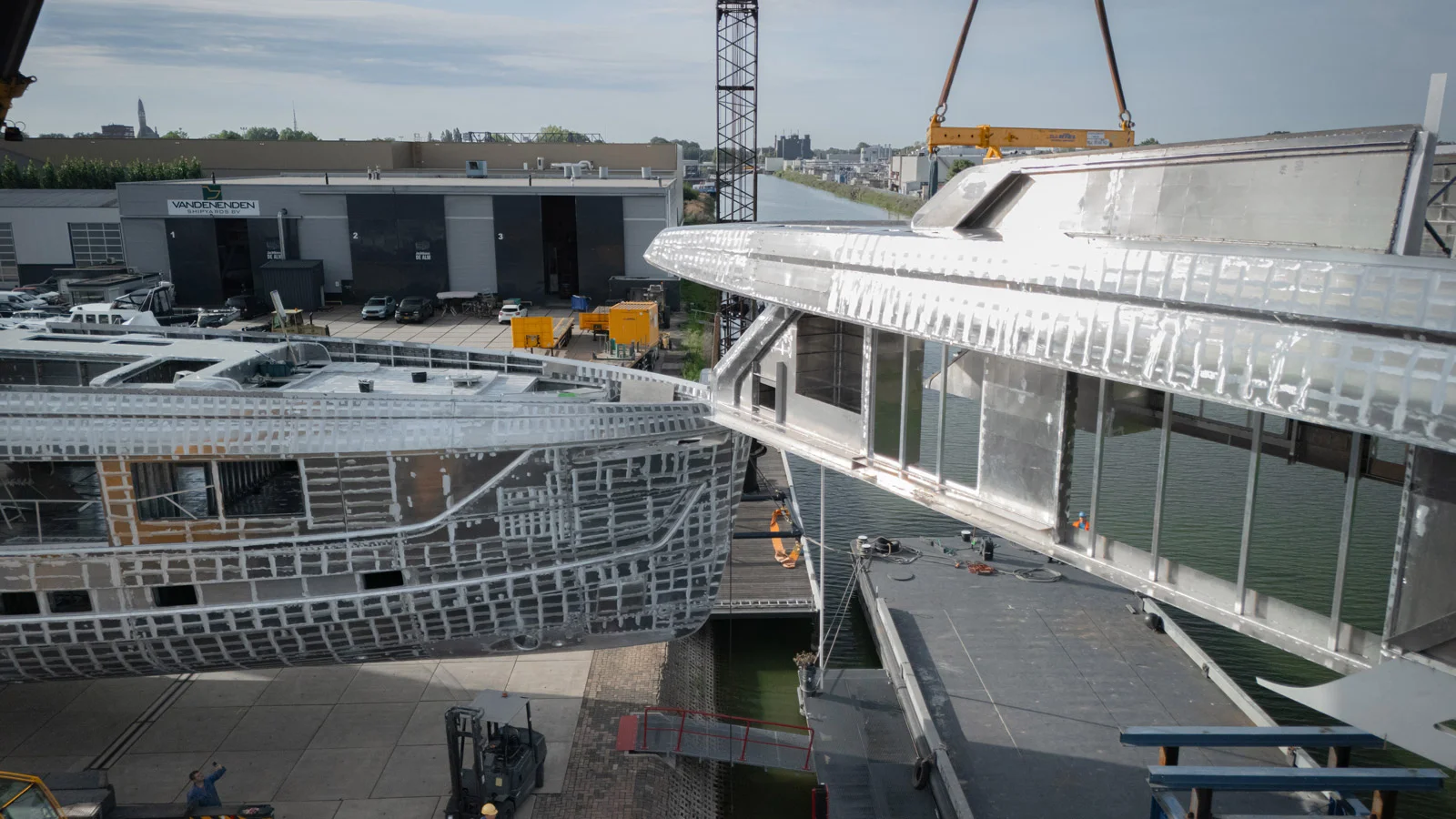 Marriage of Project Zen's hull and superstructure at Van der Valk's facility in Waalwijk