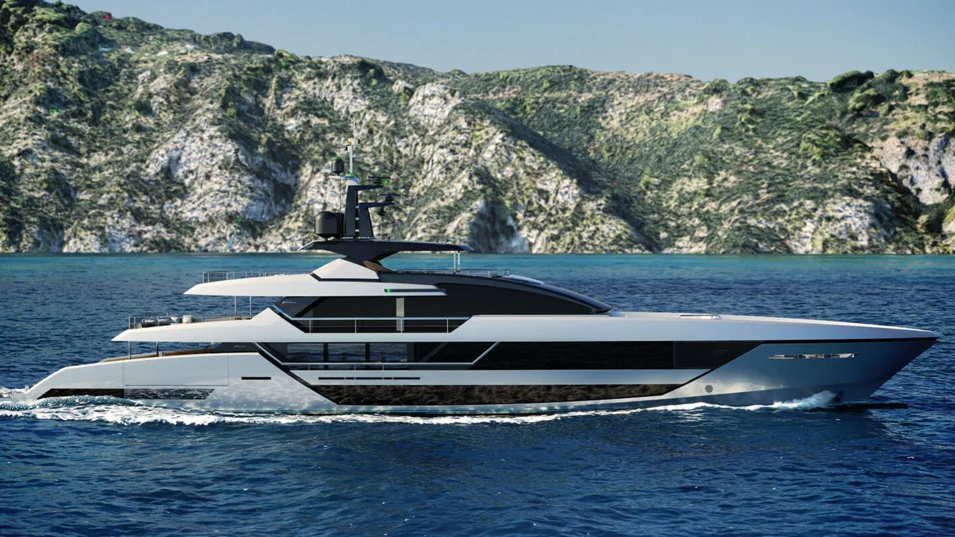 The Riva 54 Metri's exterior by Officina Italiana Design features the yard's signature features