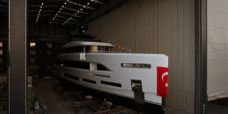 42-metre Sirena 42M getting ready for launch at the Turkish shipyard's facility