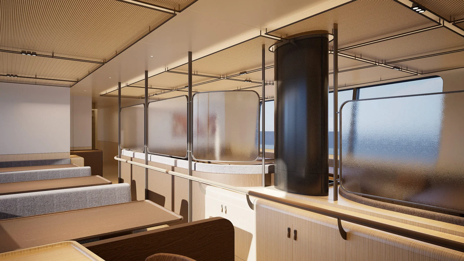 Столовая на SailXplorer XV53 может быть использована как лаундж или зал для брифингов