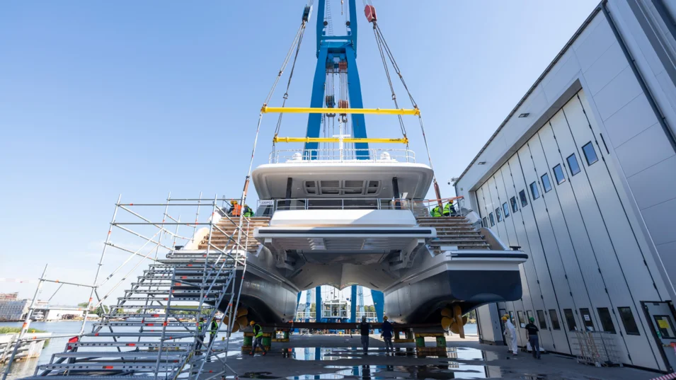 The 100 Sunreef Power catamaran's layout is meant for 12 guests in six cabins