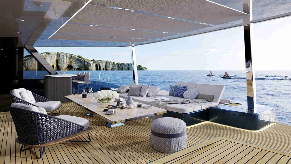 Lounge area in the Sunreef 100 Eco's cockpit