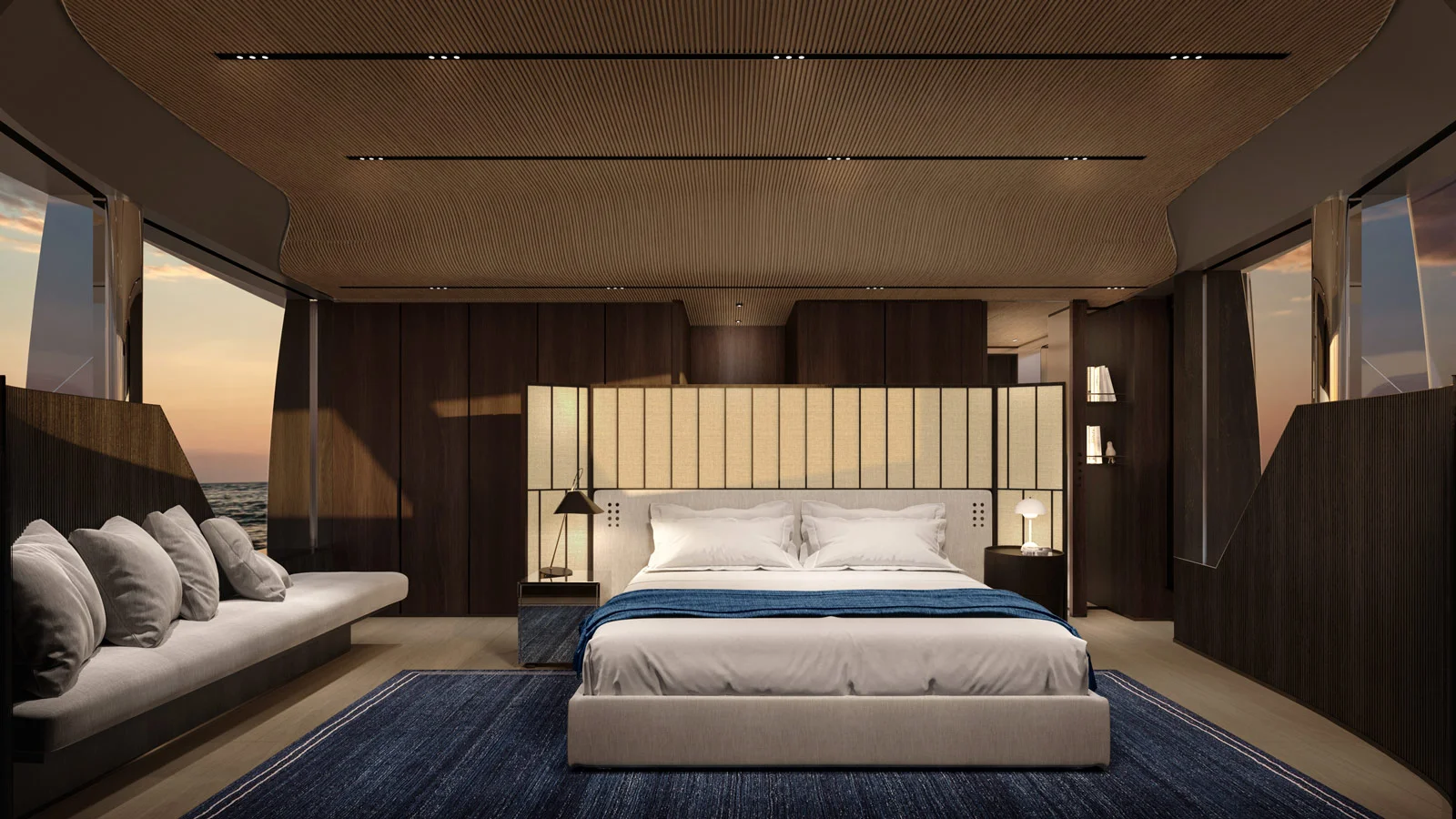 Sanlorenzo SX120's master suite on the main deck forward