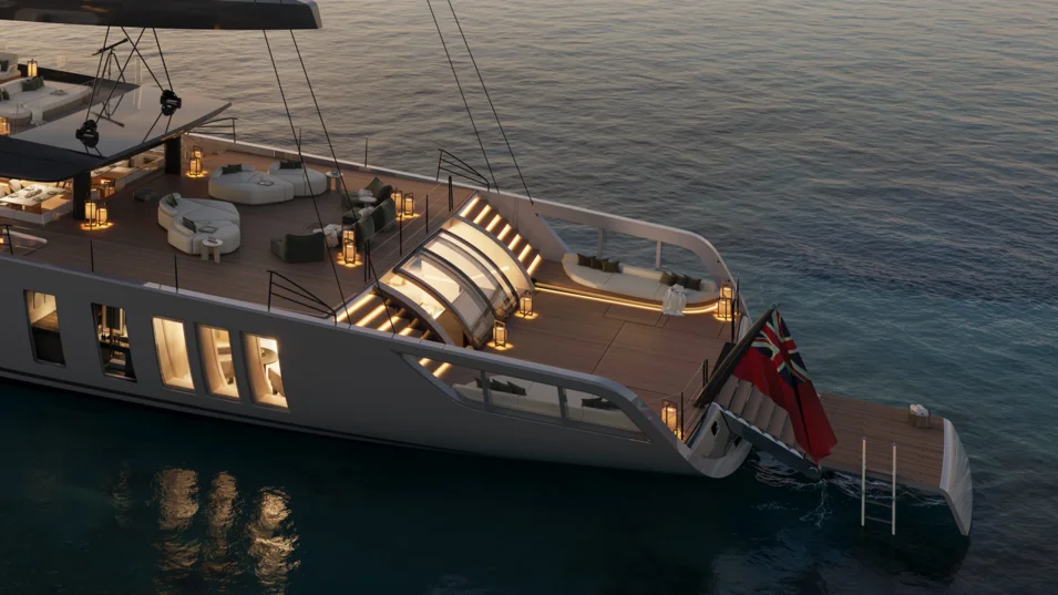 The area of the Sky's beach club is comparable to those of many motor superyachts