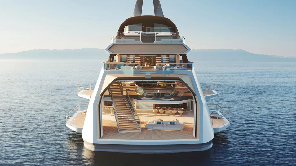 Кормовая часть Feadship Hive &ndash; открытое многоуровневое пространство