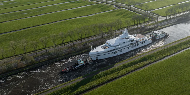 The Promise.D superyacht during her transportation through the Dutch canals