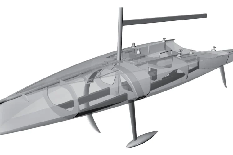 Structure Optimised infused E-Glass epoxycorecell foam with carbon reinforcement on keel grid and lateral bulkhead