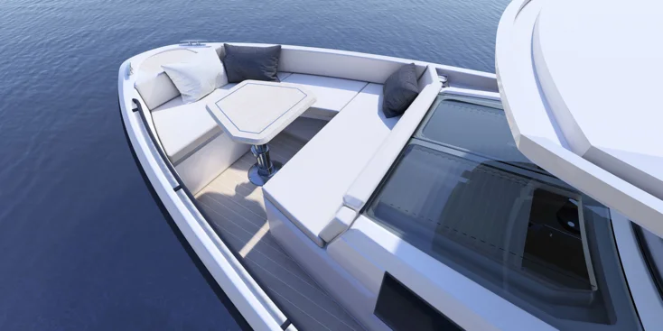 The yacht’s spacious bow area can comfortably accommodate five to six people