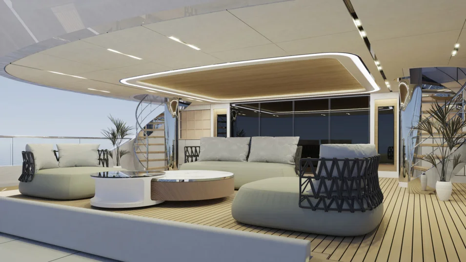 Cockpit lounge on board the 50-metre concept by Cass Yacht Design