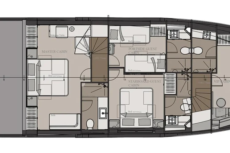 Lower deck: version with 4 cabins