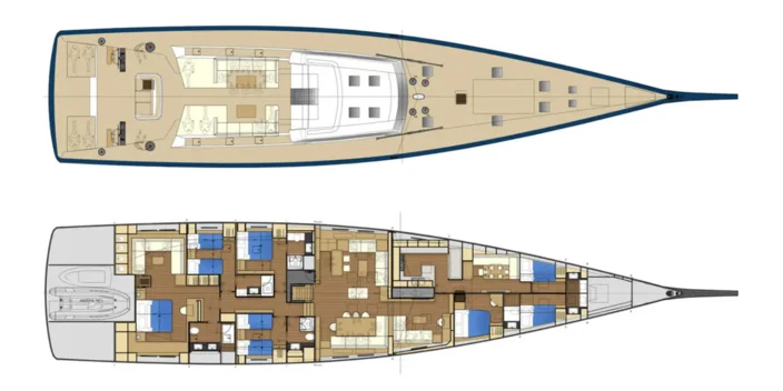 Raised saloon, master aft