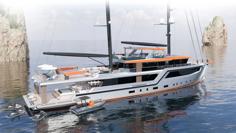 The Peregrine 48m superyacht features a classic ketch rig