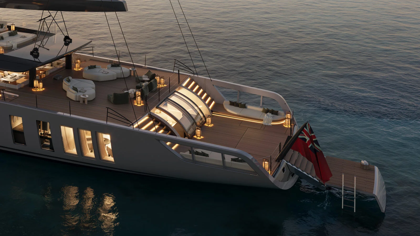 The area of the Sky's beach club is comparable to those of many motor superyachts